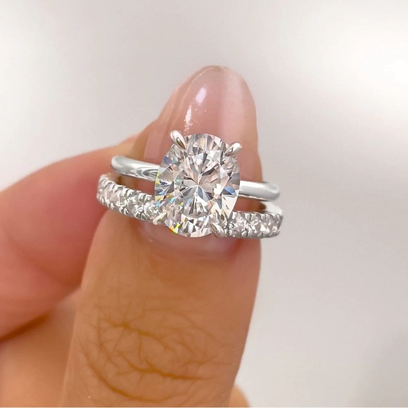 SOLD $210 3 Carat Oval Simulated Diamond .925 Sterling Silver with Hidden Halo - Picture 5 of 12